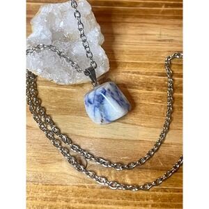 Genuine Natural Afghanite Blue & White Gemstone -Crystal Pendant Necklace -New